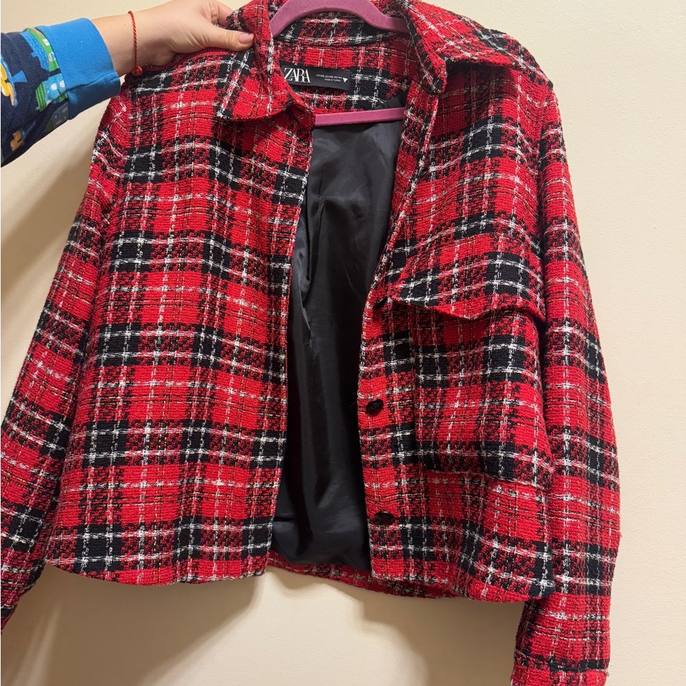 Zara Red and Black Plaid Blazer